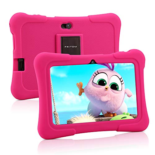 Pritom Tablet para niños de 7 Pulgadas | Quad Core Android, 1GB RAM + 16GB ROM | WiFi, | Educación, Juegos, Control Parental, Software para niños preinstalado con Funda para Tableta para niños (Rosa)