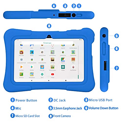 Pritom Tablet para niños de 7 pulgadas | Quad Core Android, 1GB RAM + 16GB ROM | WiFi | Educación, juegos, control parental, software para niños preinstalado con estuche para tableta para niños (azul)