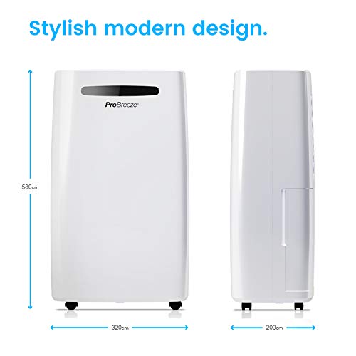 Pro Breeze Deshumidificador 20L, Pantalla Digital, Drenaje Continuo, Portátil, con 4 Modos de Uso, Temporizador y Secadora de Ropa
