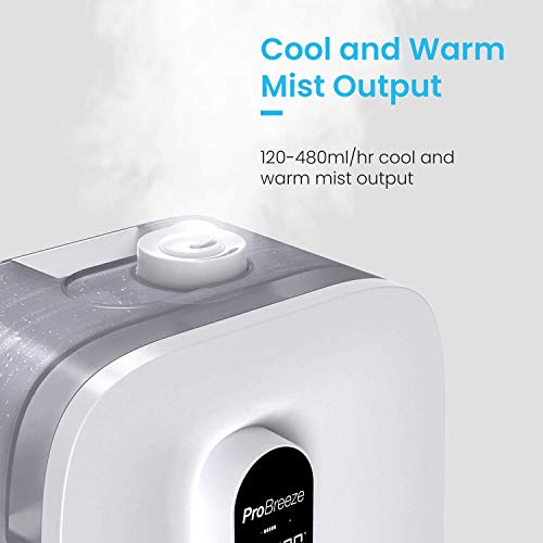 Pro Breeze® Humidificador Ultrasónico de 5.6 litros. con Neblina Fría y Cálida, Pantalla LED, Sensor de Humedad, Temporizador, Apagado Automático y Salida de 360°