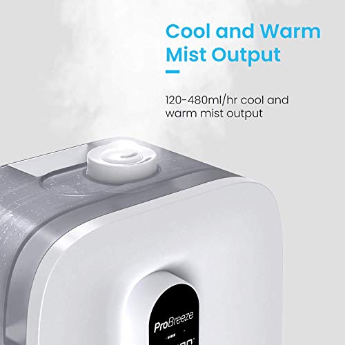 Pro Breeze® Humidificador Ultrasónico de 5.6 litros. con Neblina Fría y Cálida, Pantalla LED, Sensor de Humedad, Temporizador, Apagado Automático y Salida de 360°