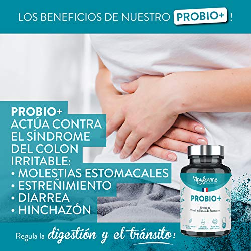Probio+ Flore Intestinale- 60 milliards d' UFC - 10 souches - 60 gélules gastro-résistantes Fabriqué en France par Apyforme