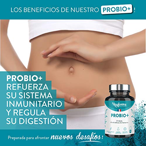 Probio+ Flore Intestinale- 60 milliards d' UFC - 10 souches - 60 gélules gastro-résistantes Fabriqué en France par Apyforme