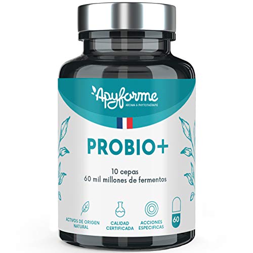 Probio+ Flore Intestinale- 60 milliards d' UFC - 10 souches - 60 gélules gastro-résistantes Fabriqué en France par Apyforme