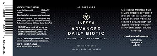 Probiótico para el Equilibrio de la Flora Intestinal de Inessa Wellness | 60 Cápsulas de Probióticos Lactobacillus Rhamnosus GG, los Lactobacilos más Estudiados | Veganos | Tratamiento de 2 meses