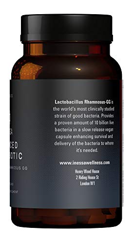 Probiótico para el Equilibrio de la Flora Intestinal de Inessa Wellness | 60 Cápsulas de Probióticos Lactobacillus Rhamnosus GG, los Lactobacilos más Estudiados | Veganos | Tratamiento de 2 meses