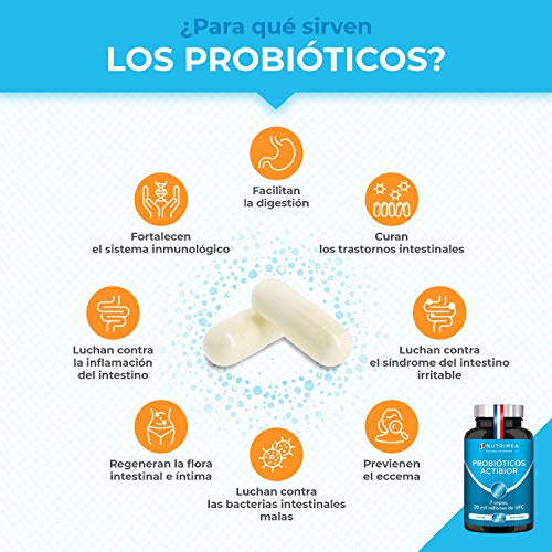 Probióticos y Prebióticos 30 Mil Millones de UFC 60 Cápsulas | 7 Cepas Lactobacilos y Bifidobacterias | Protege Flora Intestinal Mejora Sistema Inmunológico Candidiasis Colon Irritable Estreñimiento