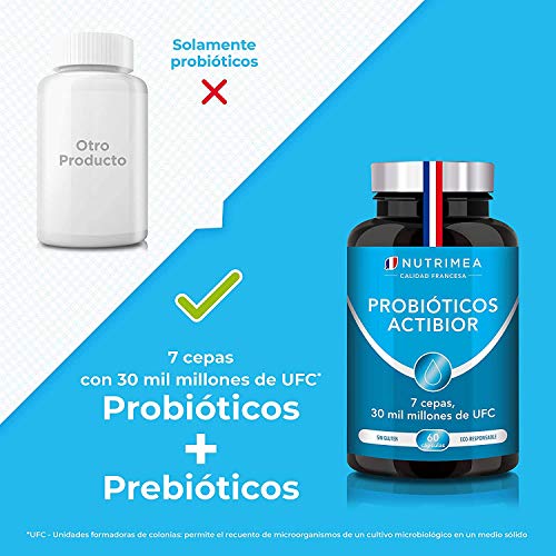Probióticos y Prebióticos 30 Mil Millones de UFC 60 Cápsulas | 7 Cepas Lactobacilos y Bifidobacterias | Protege Flora Intestinal Mejora Sistema Inmunológico Candidiasis Colon Irritable Estreñimiento