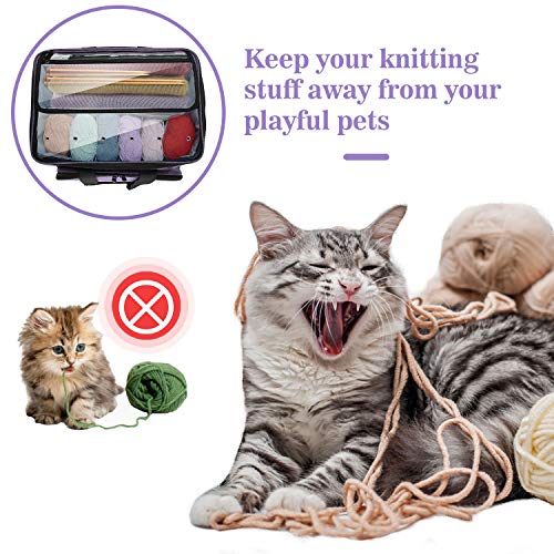 ProCase Bolsa Almacenaje Grande para Tejer (Bolsa Sola SIN Accesorios), Bolso de Gran Capacidad Sin Tapa con Divisor Interno para Guardar Hilos, Ganchillos de Crochet, Madeja, Ovillo, Agujas -Lila