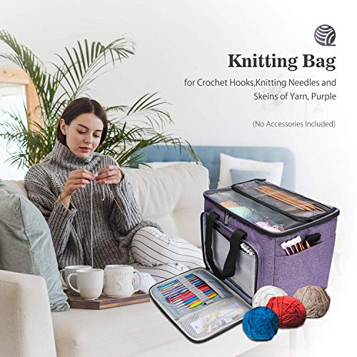 ProCase Bolsa Almacenaje Grande para Tejer (Bolsa Sola SIN Accesorios), Bolso de Gran Capacidad Sin Tapa con Divisor Interno para Guardar Hilos, Ganchillos de Crochet, Madeja, Ovillo, Agujas -Lila