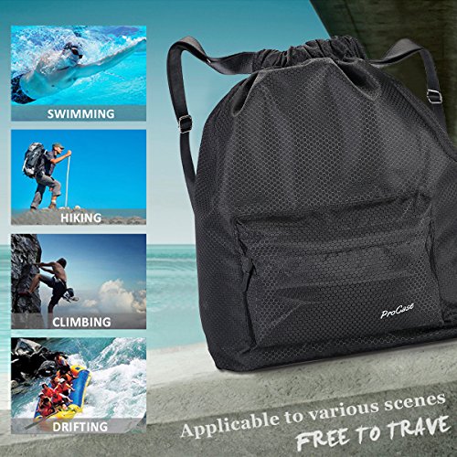 ProCase Mochila con Compartimiento Seco/Mojado, Bolsa Unisex Deportiva Resistente al Agua, Bolso con División Seco/Húmedo para Natación Surf Viajar Excursión Acampar -Negro