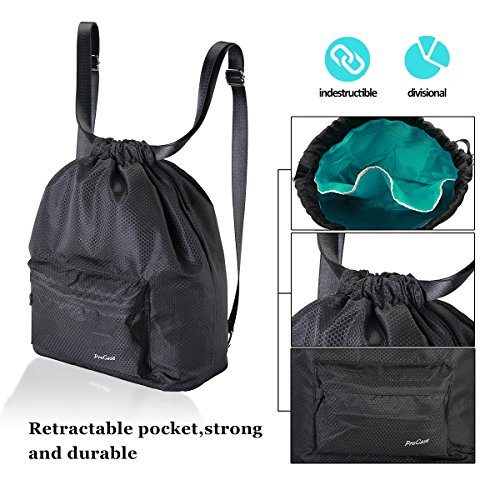 ProCase Mochila con Compartimiento Seco/Mojado, Bolsa Unisex Deportiva Resistente al Agua, Bolso con División Seco/Húmedo para Natación Surf Viajar Excursión Acampar -Negro