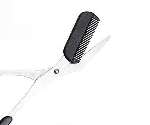 Producto para hombres: tijera profesional de corte de precisión para cejas con peine y mango antideslizante en negro y plateado