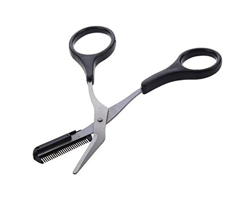 Producto para hombres: tijera profesional de corte de precisión para cejas con peine y mango antideslizante en negro y plateado