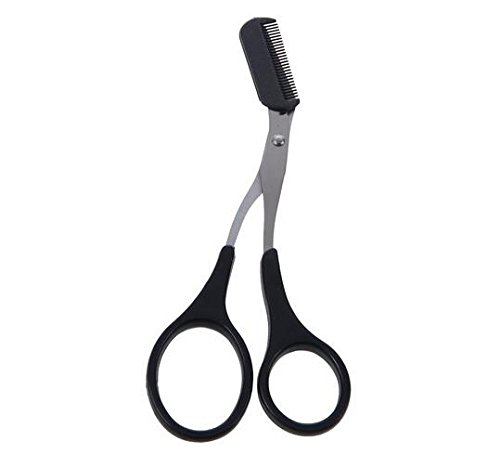 Producto para hombres: tijera profesional de corte de precisión para cejas con peine y mango antideslizante en negro y plateado