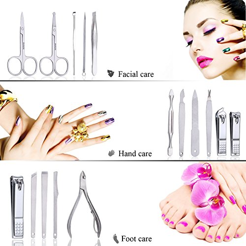Profesional Cortaúñas Acero Inoxidable Grooming Kit - Set de 16 Piezas para Manicura y Pedicura Limpiador Cutícula con Bonita Caja (Rosa)