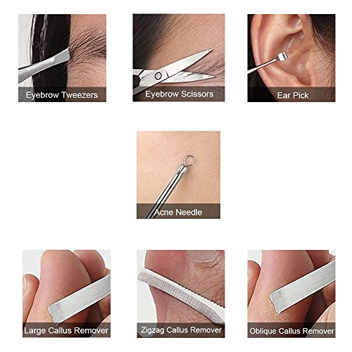 Profesional Cortaúñas Acero Inoxidable Grooming Kit - Set de 16 Piezas para Manicura y Pedicura Limpiador Cutícula con Bonita Caja (Rosa)