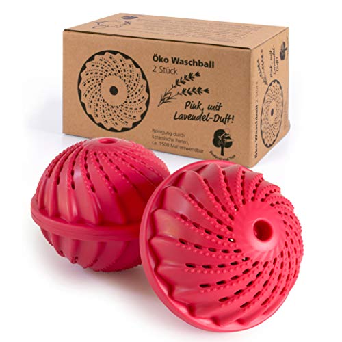 ProfessionalTree 2 pelotas de lavado - Pelotas de lavado con bolas de cerámica - Lavado sin detergente - para aprox. 1.500 lavados  Pelota de lavado rosa con olor a lavanda