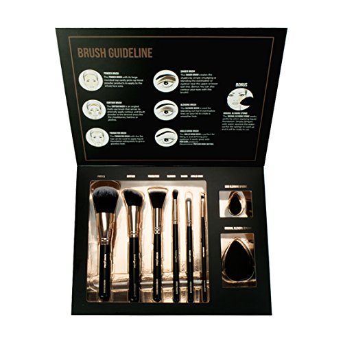 Profusion Cosmetics Professional Brush Vault, 8 piezas Pro Series Juego de brochas y esponjas de oro rosa