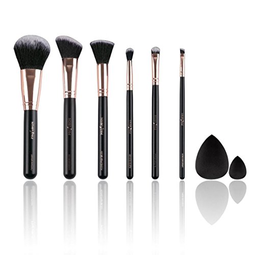 Profusion Cosmetics Professional Brush Vault, 8 piezas Pro Series Juego de brochas y esponjas de oro rosa