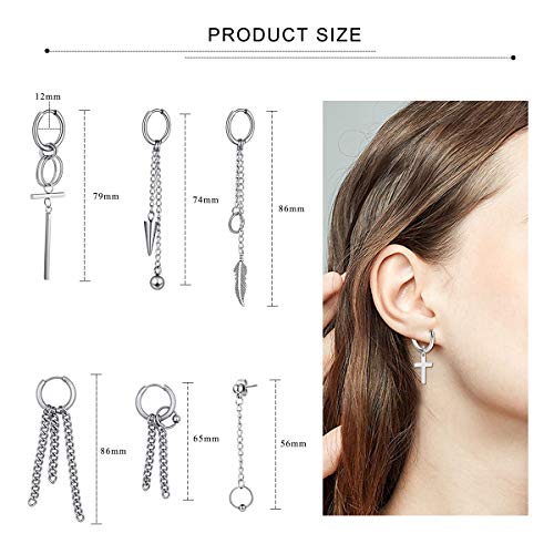 PROJEWE 20 Piezas Aro con Bisagras Pendientes de Cruz Acero Inoxidable para Hombre Mujer Cuelgan Pluma Pendientes Cadena de Aro