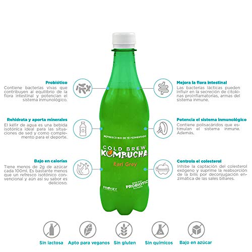 Prokey Kefir De Agua Probiótico Bio, Cold Brew Kombucha caja de 16 botellas de 500 ml