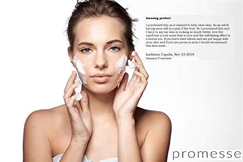 PROMESSE Gel limpiador suave y espumoso con ácido salicílico, glicólico y láctico combinados. Aromas Naturales de Rosa, Lavanda, Pomelo y Menta