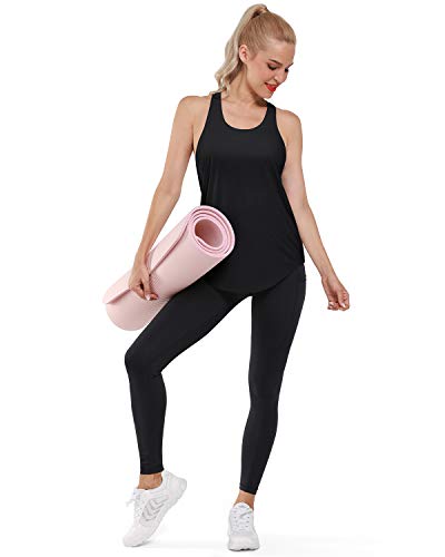 Promover Entrenamiento Tank Top para Mujeres Ligero Plisado Suelto Ajuste Gimnasio Ropa Yoga Tops Sin Mangas Racerback Camisas Deportivas - Negro - Large