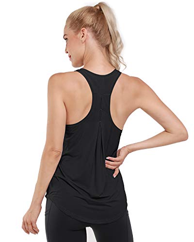 Promover Entrenamiento Tank Top para Mujeres Ligero Plisado Suelto Ajuste Gimnasio Ropa Yoga Tops Sin Mangas Racerback Camisas Deportivas - Negro - Large