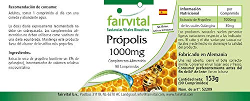 Propóleo 1000mg - Propolis - Dosis elevada - 3% de galangina - 90 Comprimidos - Calidad Alemana