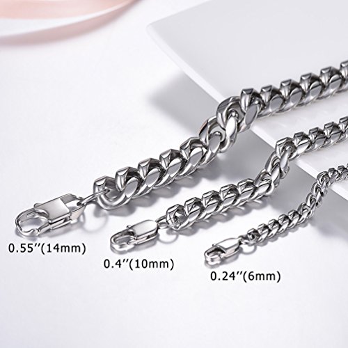 PROSTEEL Pulsera para Hombre Cadena Cubana de Acero Inoxidable 6mm/10mm/14mm de Ancho, 19cm 21cm de Longitud, Dorado/Negro/Plateado Opcional (Plateado 6mm Ancho, 21.00)