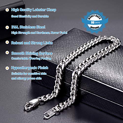 PROSTEEL Pulsera para Hombre Cadena Cubana de Acero Inoxidable 6mm/10mm/14mm de Ancho, 19cm 21cm de Longitud, Dorado/Negro/Plateado Opcional (Plateado 6mm Ancho, 21.00)