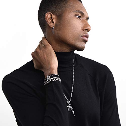 PROSTEEL Pulsera para Hombre Pulsera para Hombre Cadena 316L Acero Inoxidable Punk Rock Motociclista Pulsera Antialérgico (12mm, Plateado)