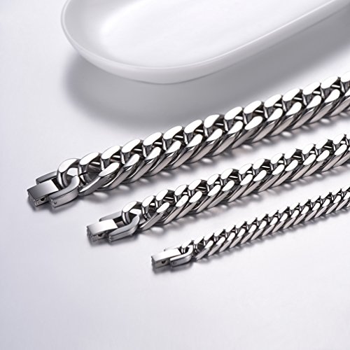 PROSTEEL Pulsera para Hombre Pulsera para Hombre Cadena 316L Acero Inoxidable Punk Rock Motociclista Pulsera Antialérgico (12mm, Plateado)