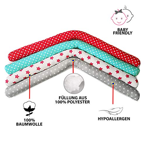 protector cuna chichonera - Cama Bebé Cojín Parachoques Torre de Cama Cojín Protectores Para Cunas y Camas de Bebé Cuna Serpiente Protector (Gris con estrellas blancas, 150 cm)