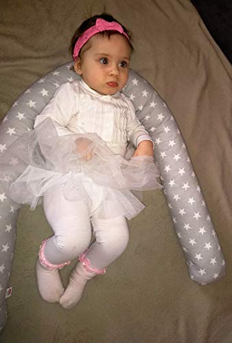 protector cuna chichonera - Cama Bebé Cojín Parachoques Torre de Cama Cojín Protectores Para Cunas y Camas de Bebé Cuna Serpiente Protector (Gris con estrellas blancas, 150 cm)