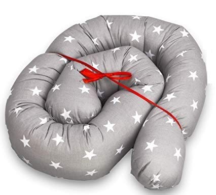 protector cuna chichonera - Cama Bebé Cojín Parachoques Torre de Cama Cojín Protectores Para Cunas y Camas de Bebé Cuna Serpiente Protector (Gris con estrellas blancas, 150 cm)