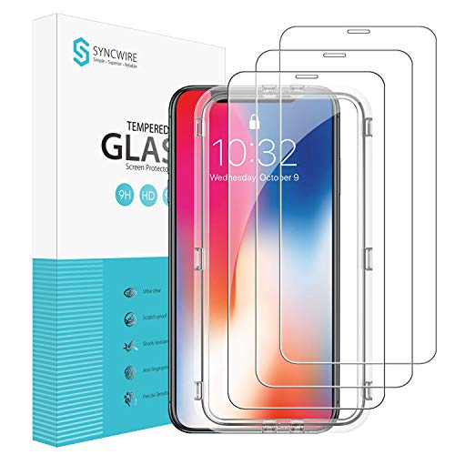 Protector Pantalla iPhone XS/X Syncwire - [Pack de 3, Diseño de Protección Total Compatible con Face ID] Cristal Templado HD con Dureza 9H para iPhone X/XS/10/10S [Anti-Burbujas, Fácil Instalación]