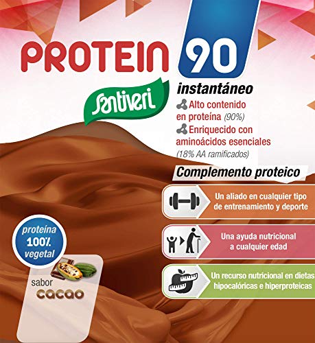 Protein 90 de Santiveri para deportistas (Cacao) Bote de 200 gr: complemento alimenticio para deportistas a base de proteínas, aminoácidos y vitaminas. Apto para veganos
