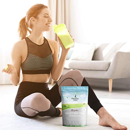 Proteína de Suero de Leche Orgánico en Polvo (600 g) - Sin Sabor y Alto en BCAA con 15g Cucharada Gratis - 80% Proteína Whey Pura de Vacas Alimentadas por Hierba de TheHealthyTree Company