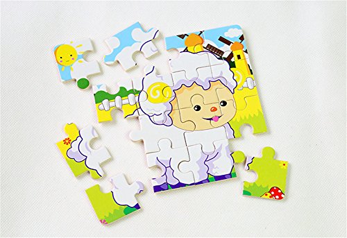 PROW® Rompecabezas de madera 16 piezas niños cuadrados juguete Elefante Panda Cachorro Pequeño cordero Nave Tren Aviones Gansos Vacas Tigre educación segura aprendizaje juguetes (12 paquetes, cada 16)