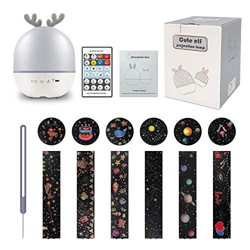 Proyector de luz estrellada con control remoto, linda lámpara de proyección de elfo SYOSIN con temporizador giratorio y 8 lámparas de canción incorporadas Regalos de carga USB para niño ＆ niña (gris)