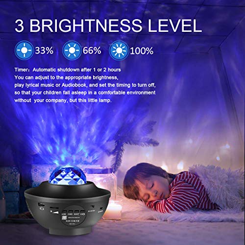 Proyector de Luz Estrellas Galaxia, Lámpara Giratorio de Mesa Infantil con 21 Modos & Control Remoto & Temporizador & Altavoz & Bluetooth, Luz bebé nocturna, Luces Decorativas Habitacion Fiesta