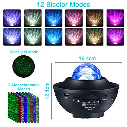 Proyector de Luz Estrellas Galaxia, Lámpara Giratorio de Mesa Infantil con 21 Modos & Control Remoto & Temporizador & Altavoz & Bluetooth, Luz bebé nocturna, Luces Decorativas Habitacion Fiesta