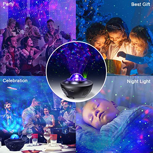 Proyector de Luz Estrellas Galaxia, Lámpara Giratorio de Mesa Infantil con 21 Modos & Control Remoto & Temporizador & Altavoz & Bluetooth, Luz bebé nocturna, Luces Decorativas Habitacion Fiesta