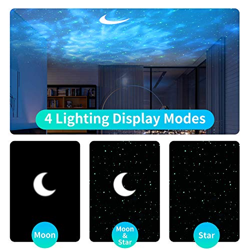 Proyector Estrellas, Lampara Estrellas Proyector 4 in 1 Nocturnas de Nebulosa Giratorio de Música con de Voz Control Bluetooth y Temporizador Luz de Noche Infantil, Luna Lámpara Proyector Niños Regalo