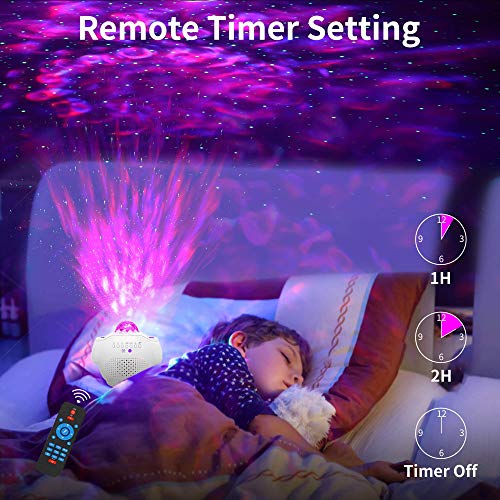 Proyector Estrellas, Lampara Estrellas Proyector 4 in 1 Nocturnas de Nebulosa Giratorio de Música con de Voz Control Bluetooth y Temporizador Luz de Noche Infantil, Luna Lámpara Proyector Niños Regalo