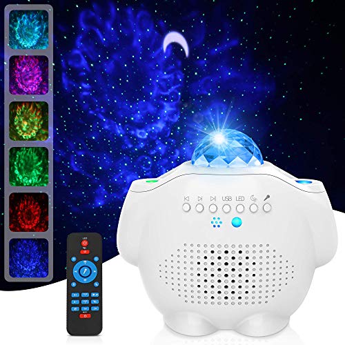 Proyector Estrellas, Lampara Estrellas Proyector 4 in 1 Nocturnas de Nebulosa Giratorio de Música con de Voz Control Bluetooth y Temporizador Luz de Noche Infantil, Luna Lámpara Proyector Niños Regalo