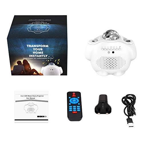 Proyector Estrellas, Lampara Estrellas Proyector 4 in 1 Nocturnas de Nebulosa Giratorio de Música con de Voz Control Bluetooth y Temporizador Luz de Noche Infantil, Luna Lámpara Proyector Niños Regalo