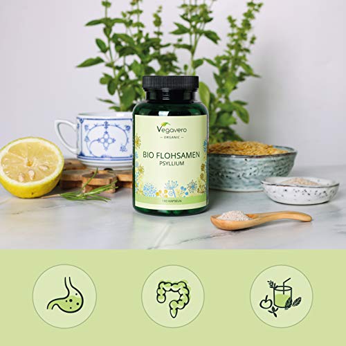 Psyllium Orgánico Vegavero® | 3000 mg | Testado en Laboratorio | Saciante Apetito + Limpieza Intestinal + Laxante Natural | 180 Cápsulas | Sin Aditivos | Plantago Ovata | Psyllium Husk